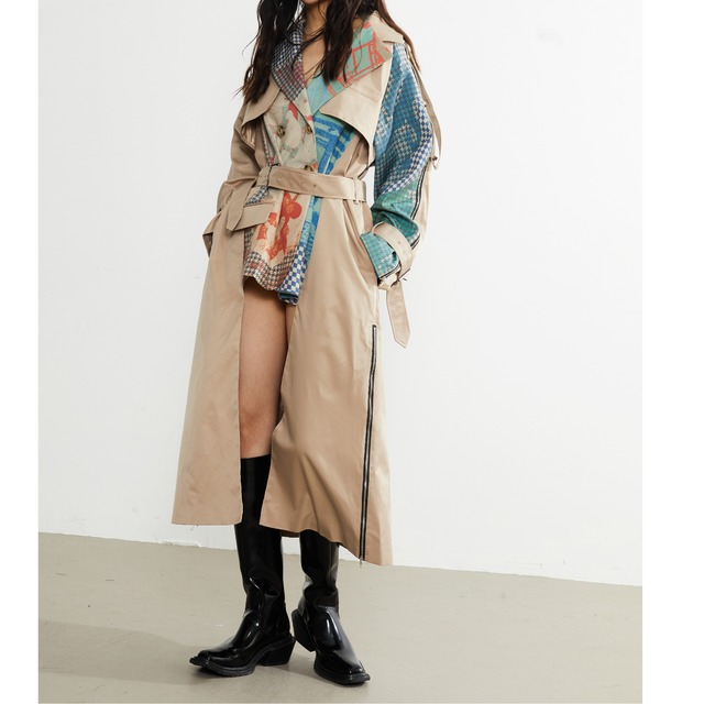 printed faux layered trench coat＜c1559＞