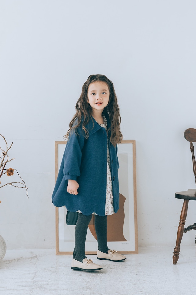 【120~140size】ヘムスカラップコート〈Blue〉