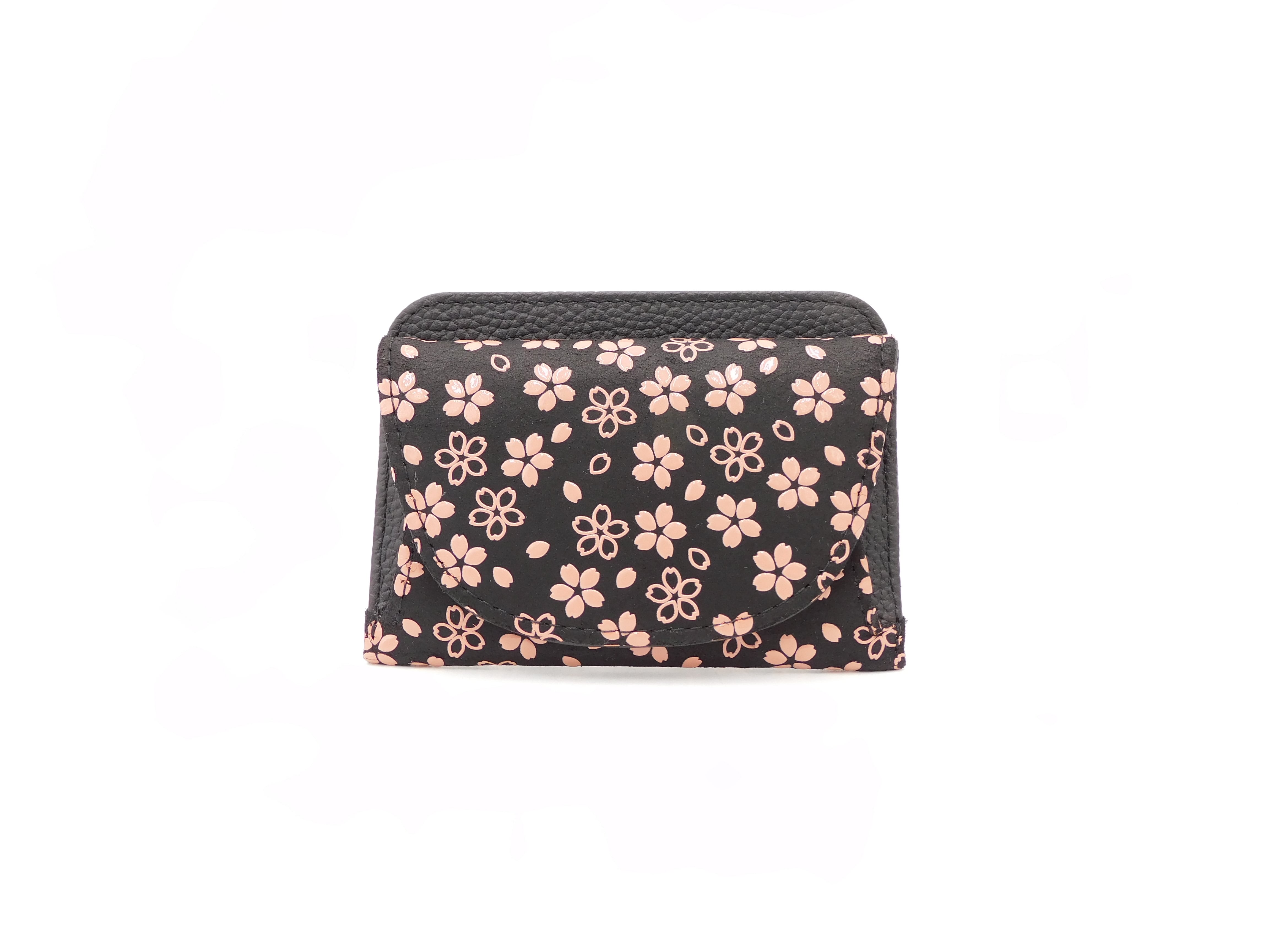 単札入 黒/ピンク 桜柄