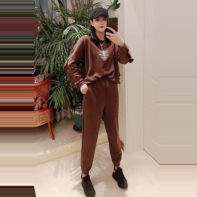 ファットプラスサイズの婦人服2020秋のウエスタンスタイルのフード付きTシャツカジュアルパンツスーツ脂肪ミリメートルの服はスリムです ミックスインファッション83704180499