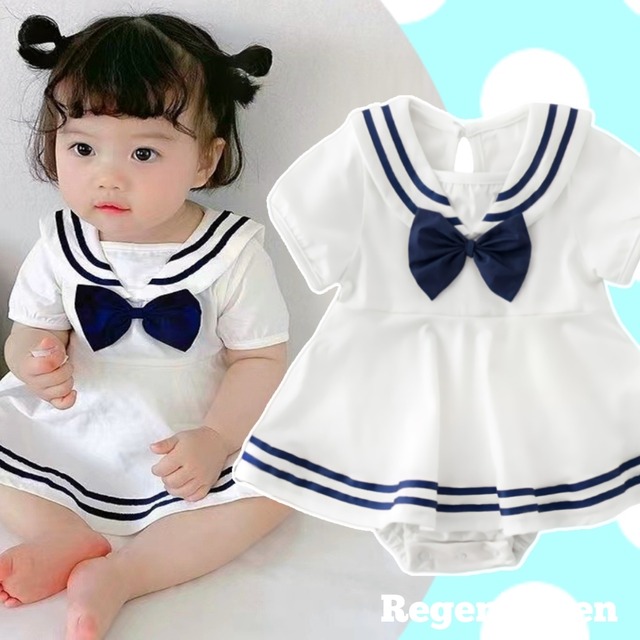 bow.aセーラーワンピース ホワイト （ヨーク切り替えセーラー  