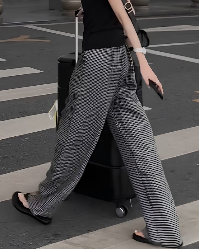 リネンチェックワイドパンツ