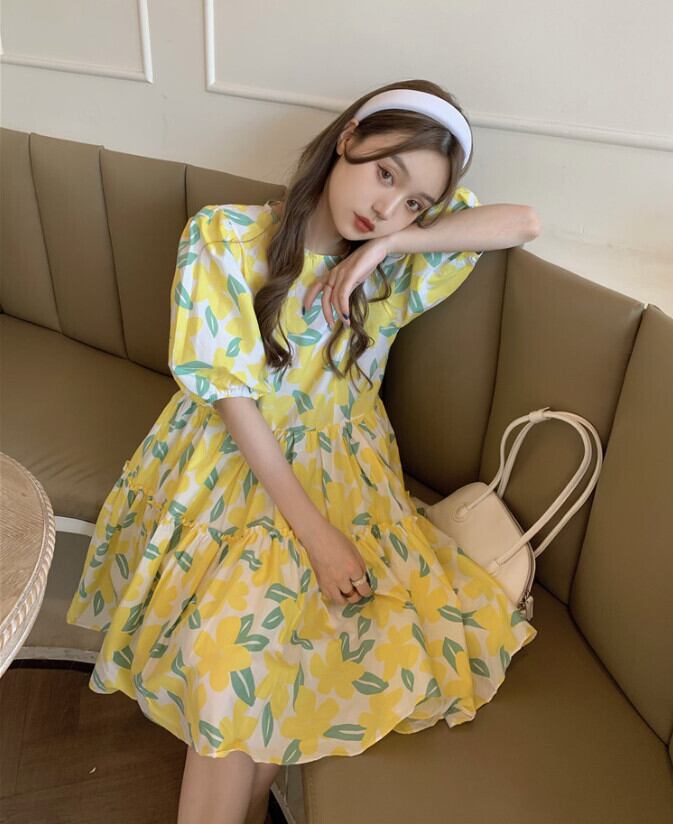 ウェストスリムドレス サマースタイルラウンドネックスカート 夏物 Oネック モンロー26845850673