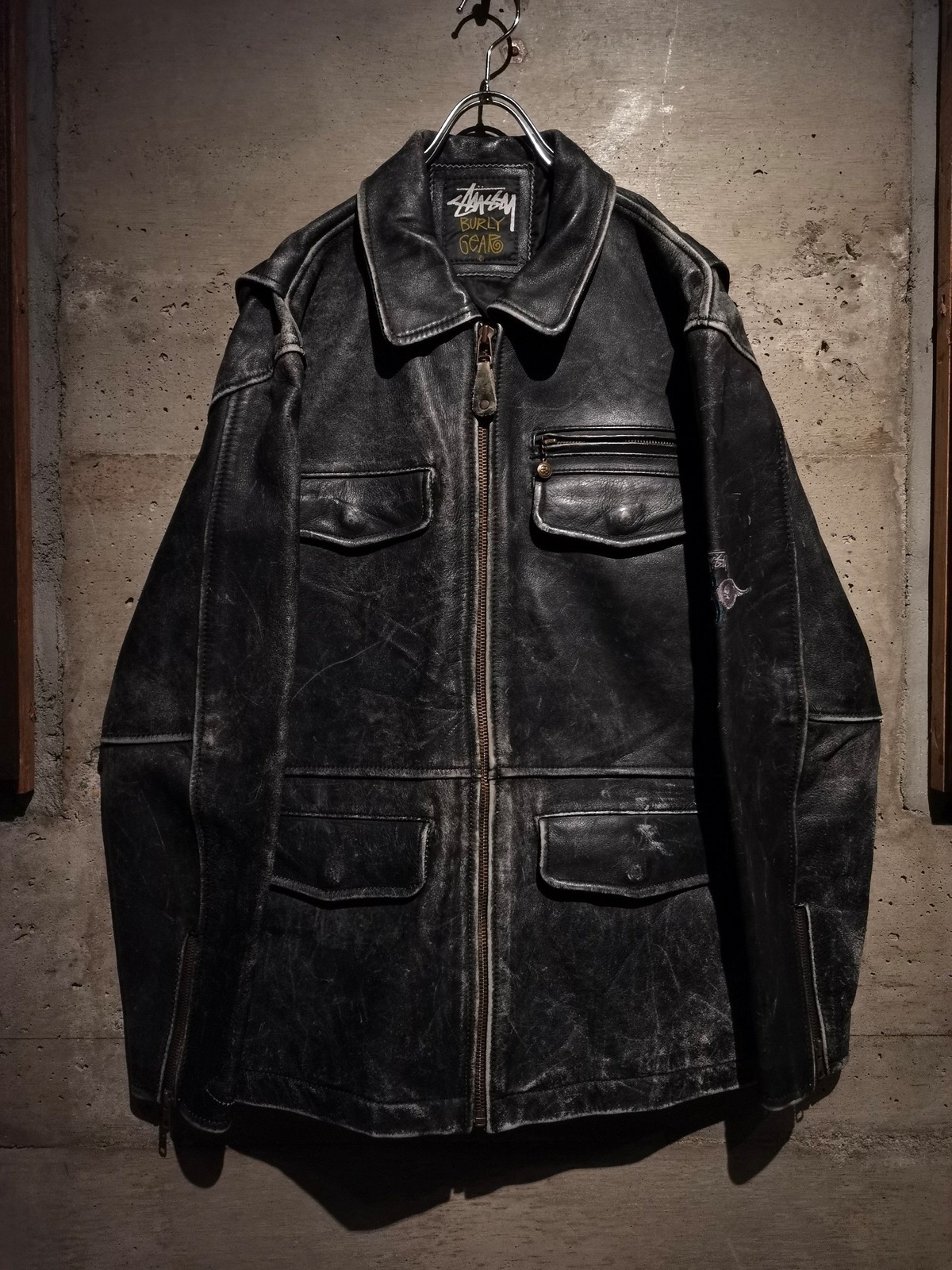 old stussy × nike leather varsity jacket