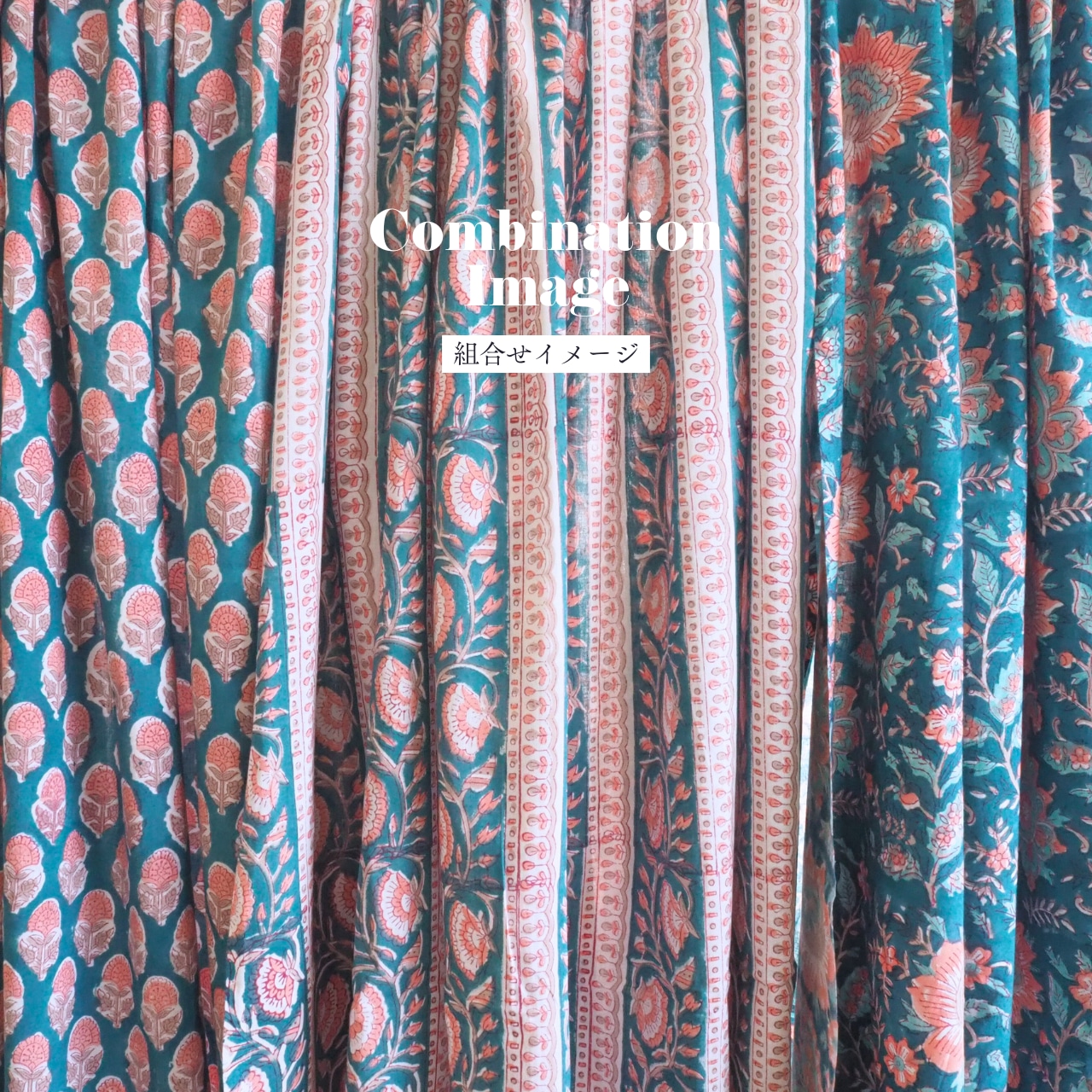 ブロックプリント生地【50cm単位】インド綿 小花柄 マリンブルー×ピンク #23752-BL3