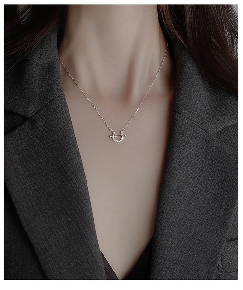 2023 新製品新ダイヤモンド馬蹄バックルニッチファッションデザインチタン鋼ネックレス非退色鎖骨チェーン女性のトレンド