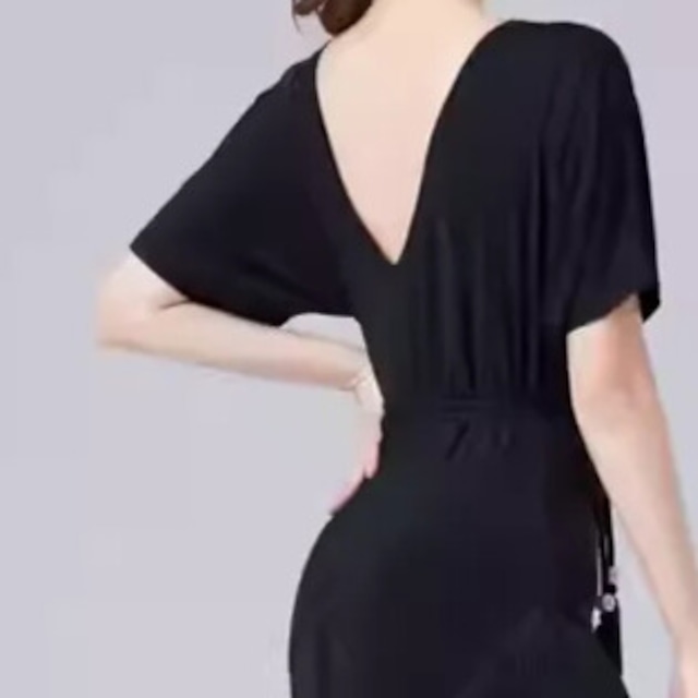 ドローストリング ミモレアシンメトリー フリンジ ダンスドレス ds1098