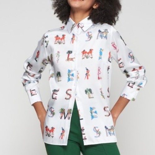 VILAGALLO ホワイトアニマルボタニカル✖️アルファベットプリントポリエステルブラウス SPAIN:VIL32938¥26,000＋tax