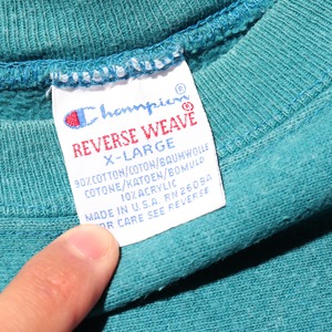 美品 XL 完全無地 ティール 90s USA リバースウィーブ チャンピオン スウェット reverse weave champion
