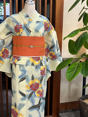 竺仙浴衣　仕立て上がり　綿　クリーム地しゃくなげ