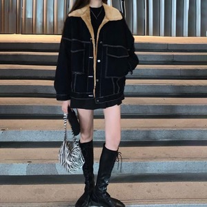 デニム ジャケット 裏起毛 レディース 秋冬 韓国 アウター 防寒 保温 暖かい 大人 カジュアル ストリート アメカジ ステッチ ブルゾン Gジャン 裏ボア ゆったり 大人可愛い 大人女子