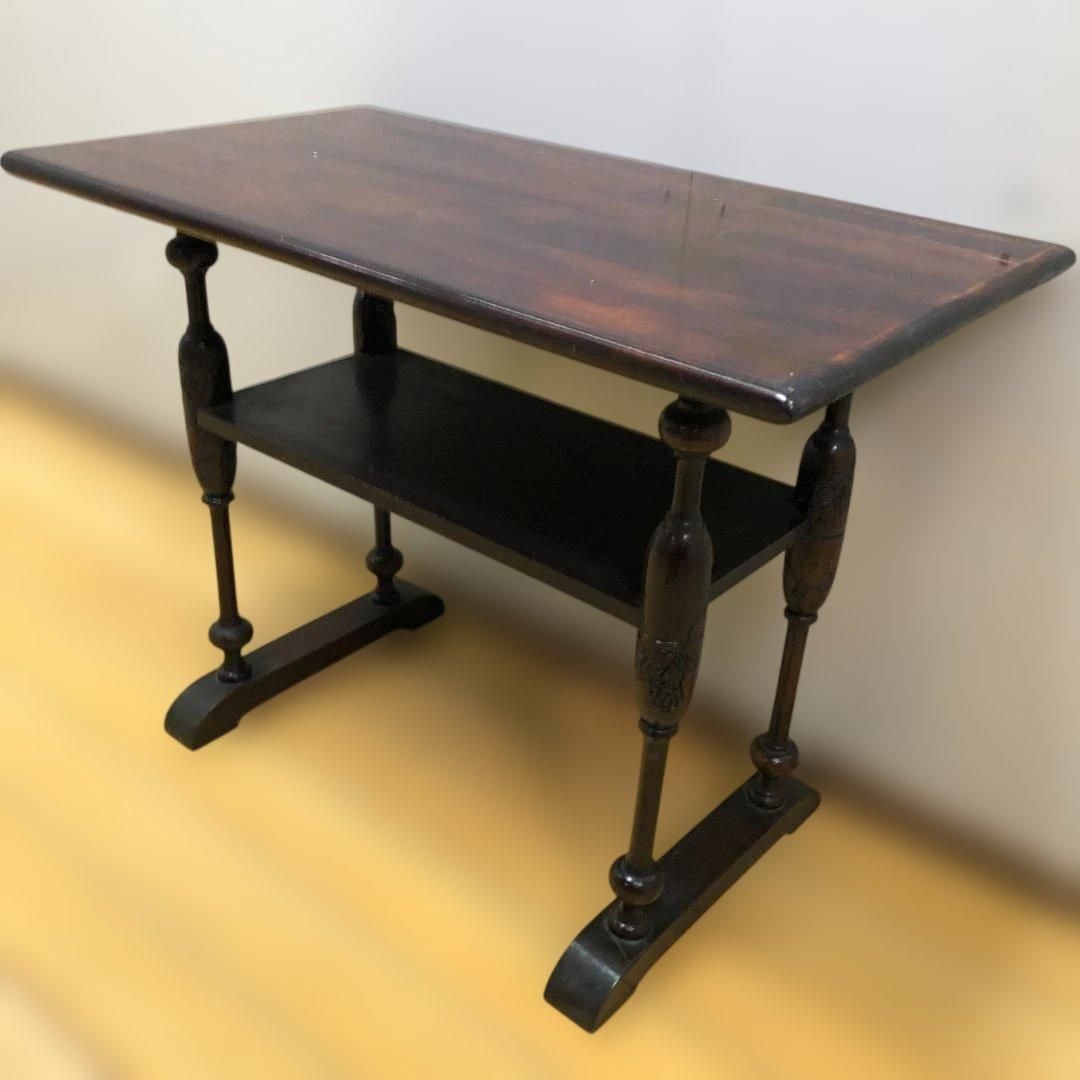 送料無料 アンティーク調 木製テーブル 葡萄彫刻 花台 飾り棚 サイド