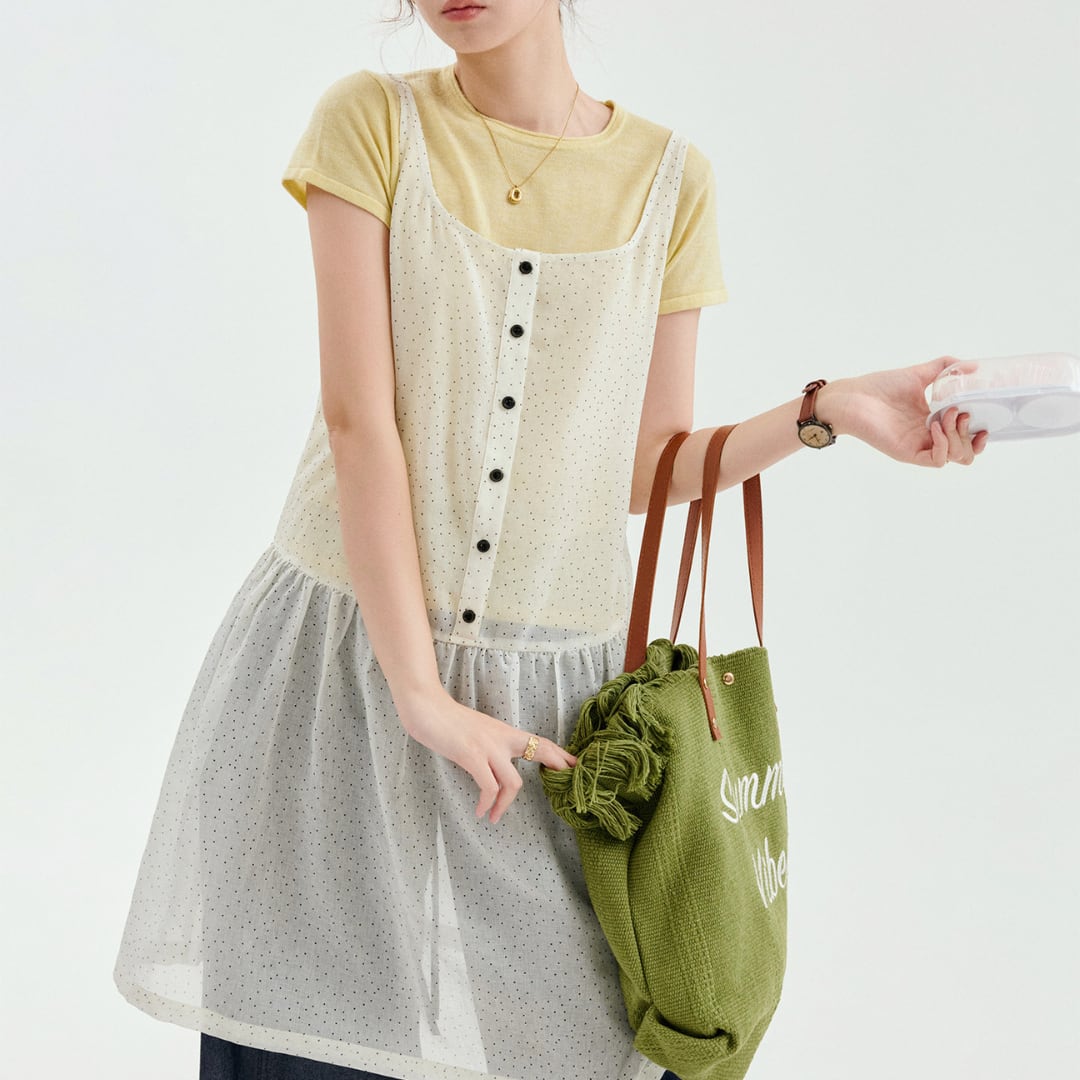polka dot layered cami dress
