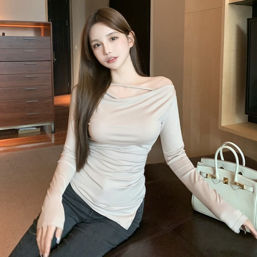 Tシャツ オータムウィンターソリッド カラードレス スキニートップス ロング 秋物 冬物 ソリッドカラー ガールズファッション84351751385