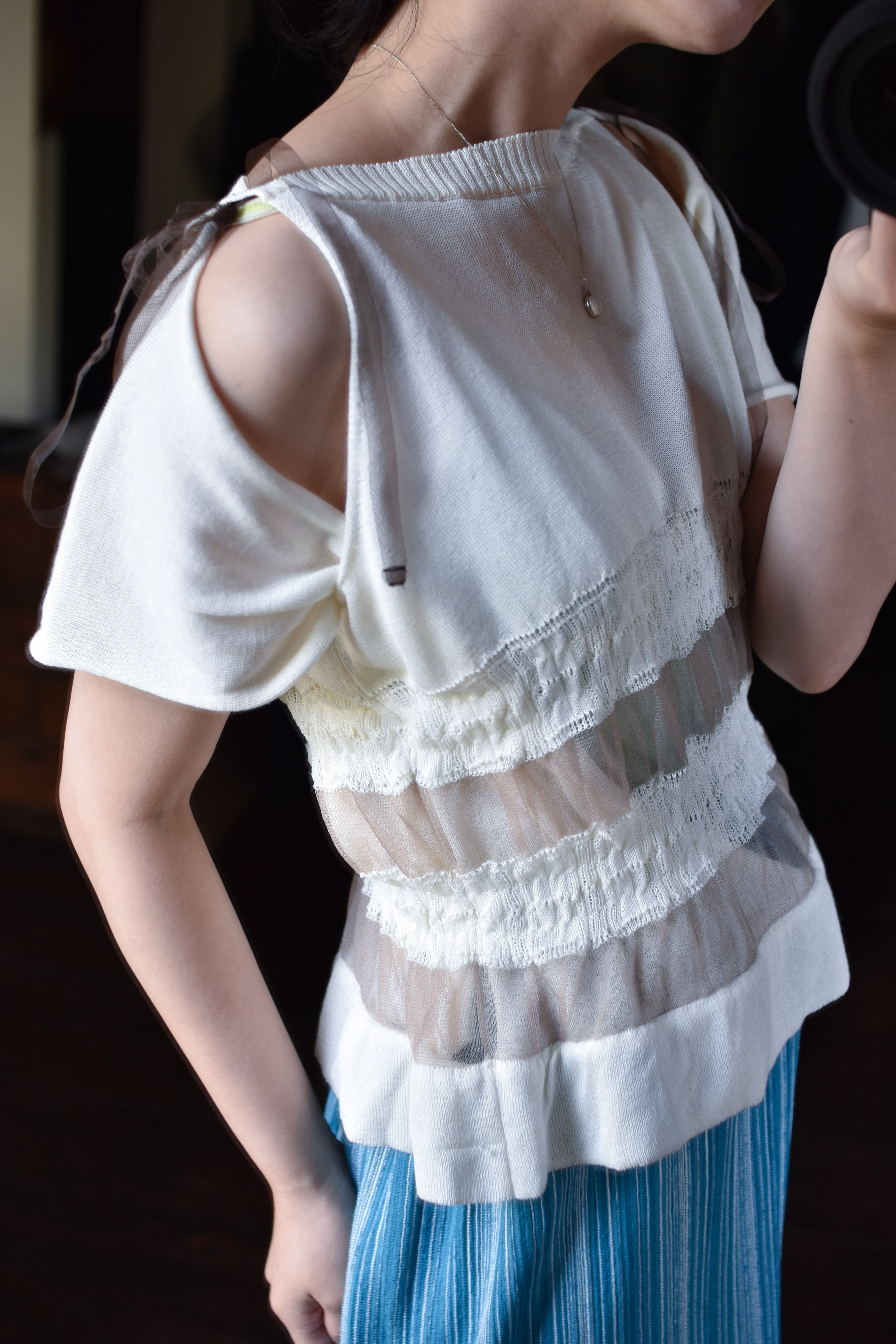 YUKI SHIMANE Shirring Knit top - GREY/WHITE | physis (ピュシス)