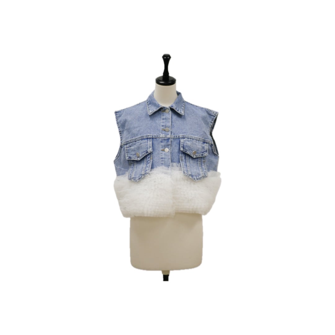 Tulle docking denim vest