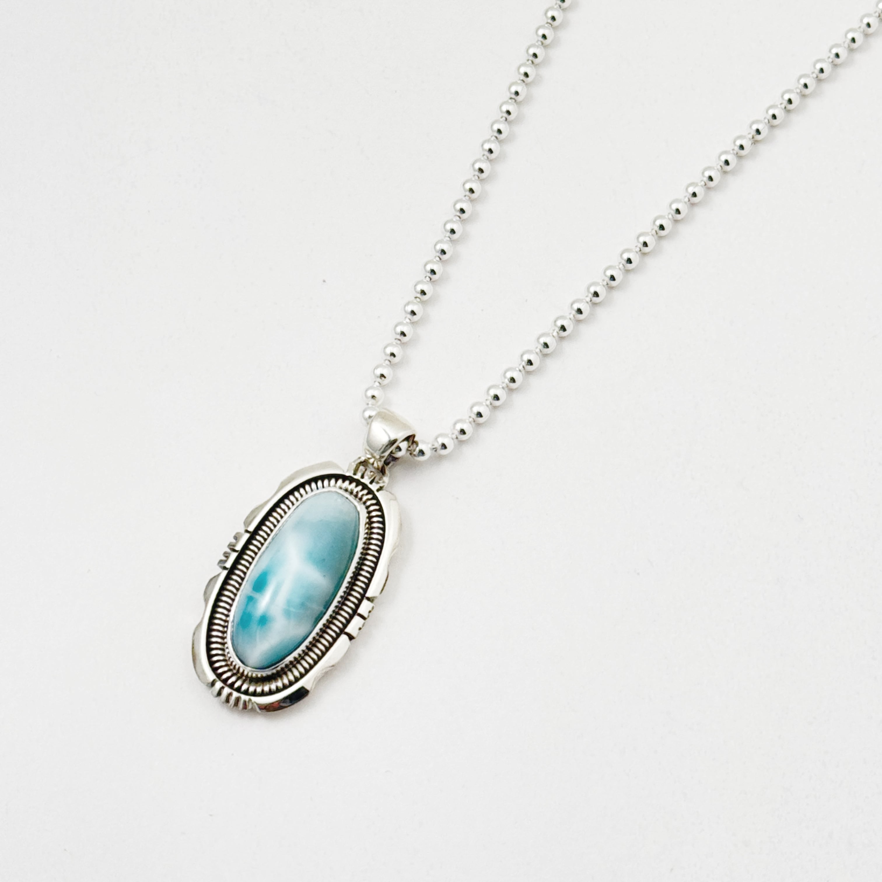 Indian Jewelry 》一点物 ラリマー ロングオーバル ペンダント