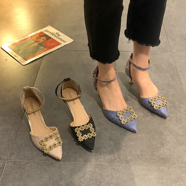 スプリングレッドラインストーンバックルヒール 靴 シューズ ハイヒール 春物 部族の婦人靴37200851543