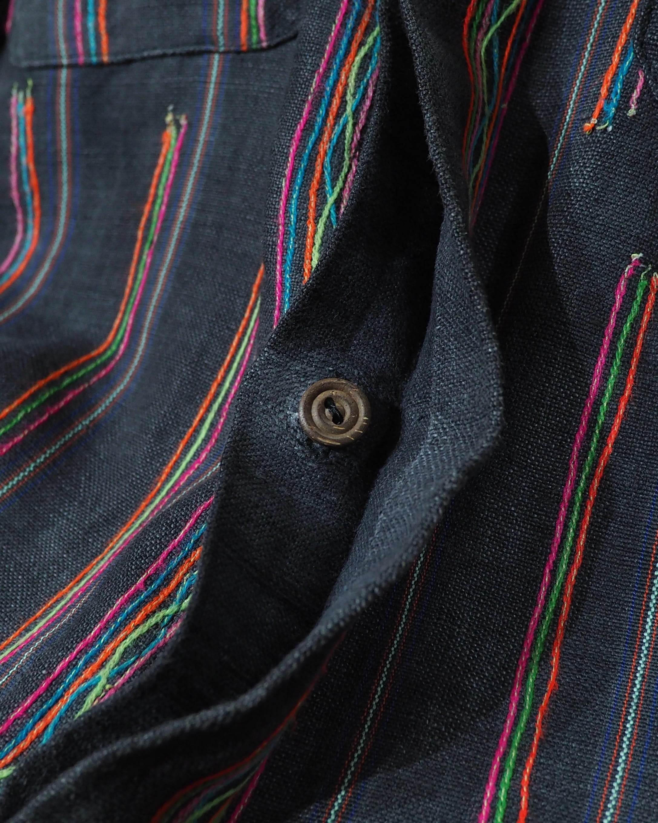 Colorful Thread Stripe Embroidery vintage Over Dyed shirt
