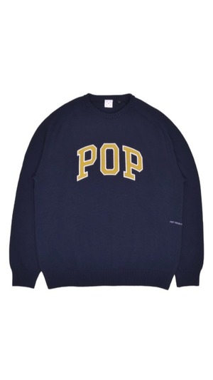 POP TRADING COMPANY- Arch Knitted Crewneck -:Mesa Rose/Fired Brick ,: Navy/Cress Green,