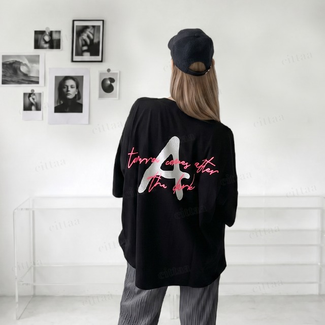 【即納】Y-4930　2026夏新作♡Aレタリングバックプリント半袖Tシャツ　ブラック　0515