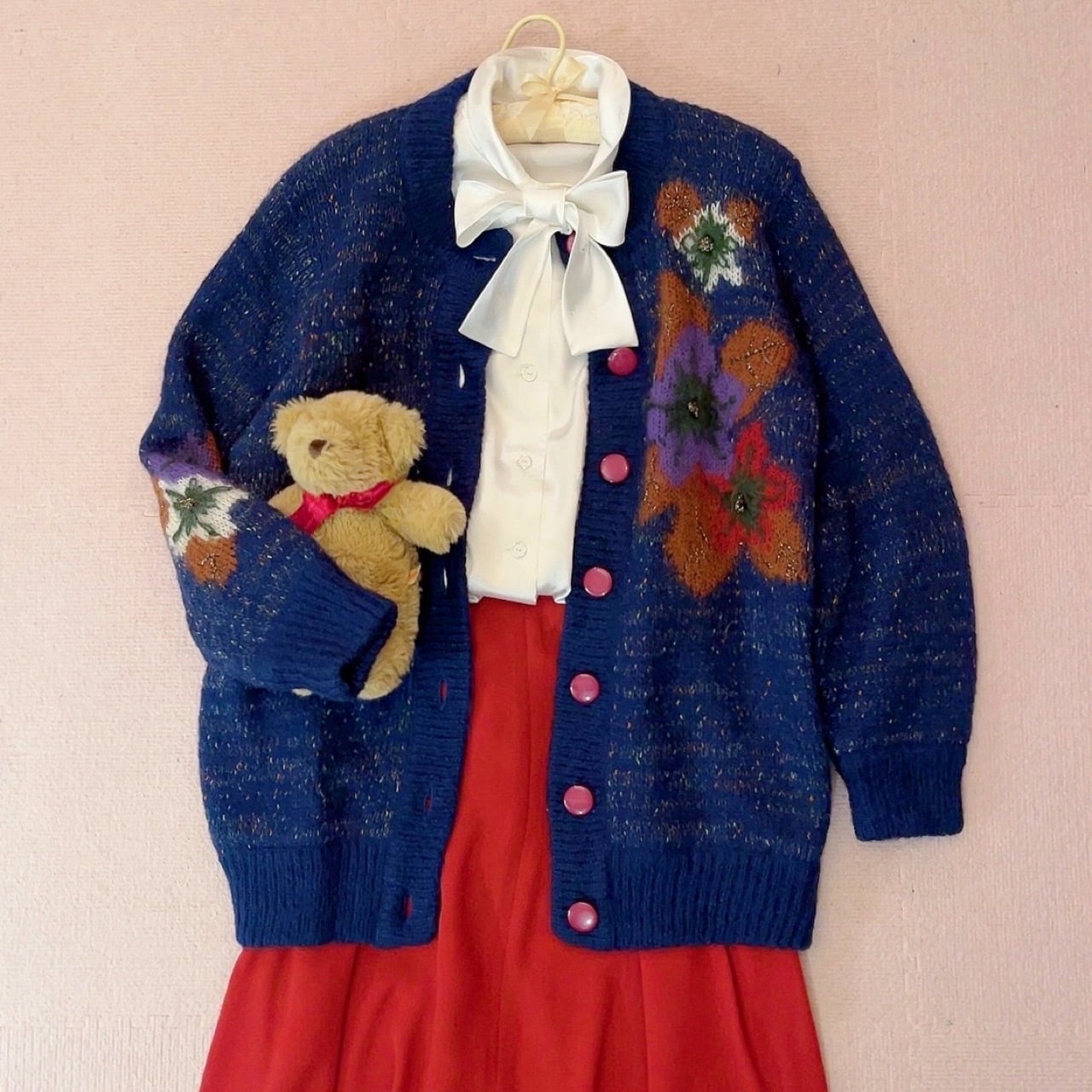 lame flower liner knit cardigan