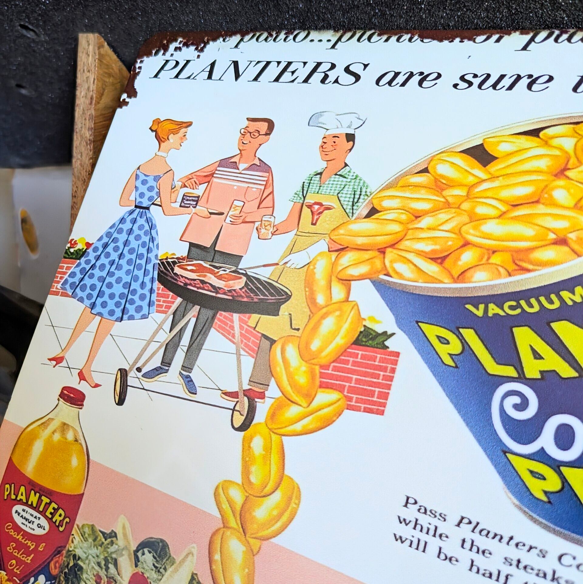 送料無料!ちょうどいいブリキ看板【 Mr.ピーナッツ / Planters 】 METAL SIGN / メタルサイン / ブリキ看板 / サインボード / ビンテージ加工 〚アメリカン雑貨 アメトイ〛