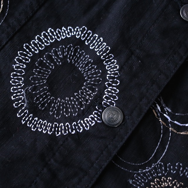 "刺繍" multi art circle full pattern box silhouette black jacket