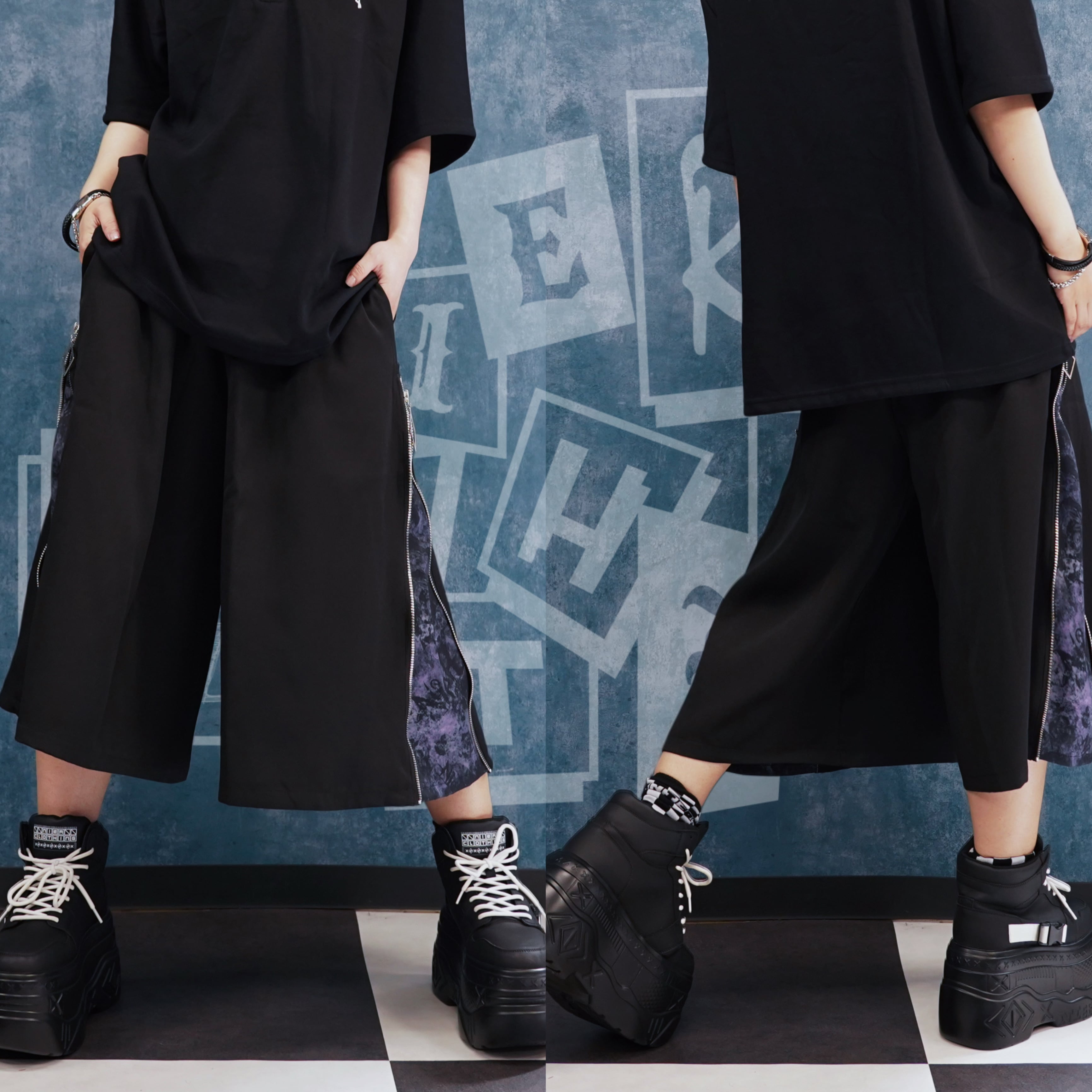 2nd day MEGA PRESENT》ROSE ART PATTERN 2WAY 七分丈WIDE PANTS