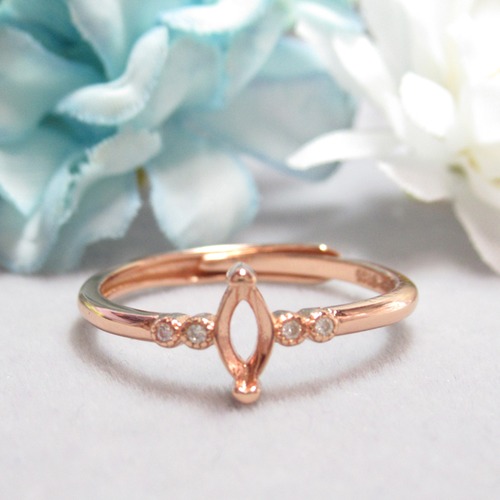 アウトレット6×3㎜ マーキス  ダブルCZ S925 リング台 PG