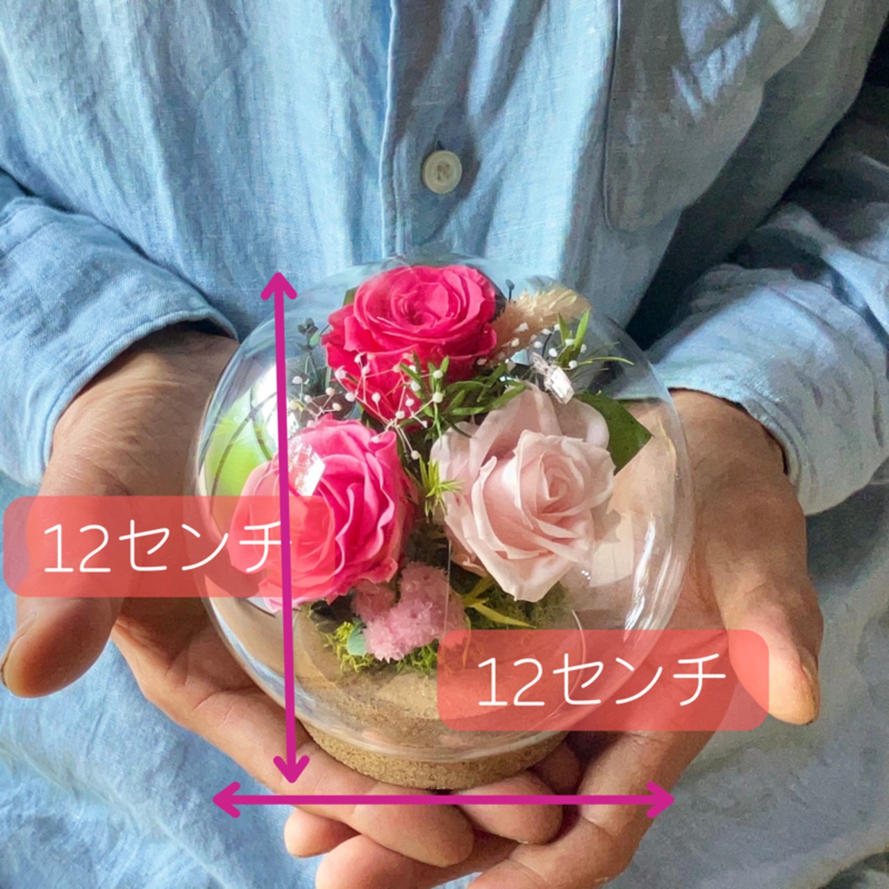 プリザーブドフラワー ガラスドームアレンジ○コルクドームA