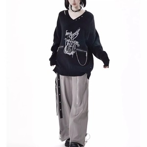 ハトメストラップジッパーグレーパンツ(lli_6250)