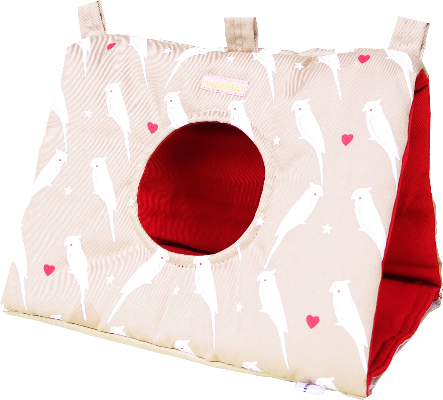 【小鳥用品】さんかくトンネル(オカメインコプリント) ベージュ/ネイビー