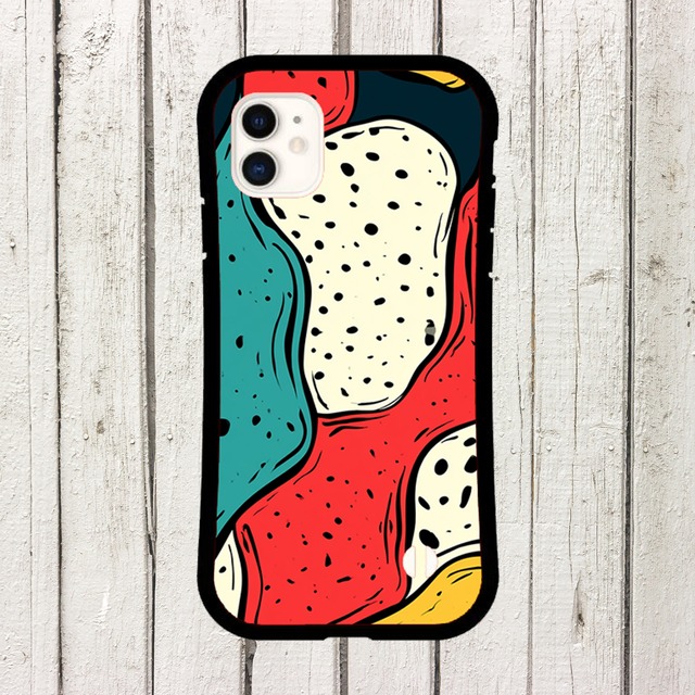 受注生産 iPhoneケース 赤青黄の有機形ドット抽象｜ポップアート PABS011D