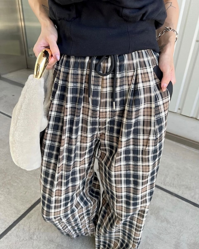 calm plaid wide easy pants <brown>