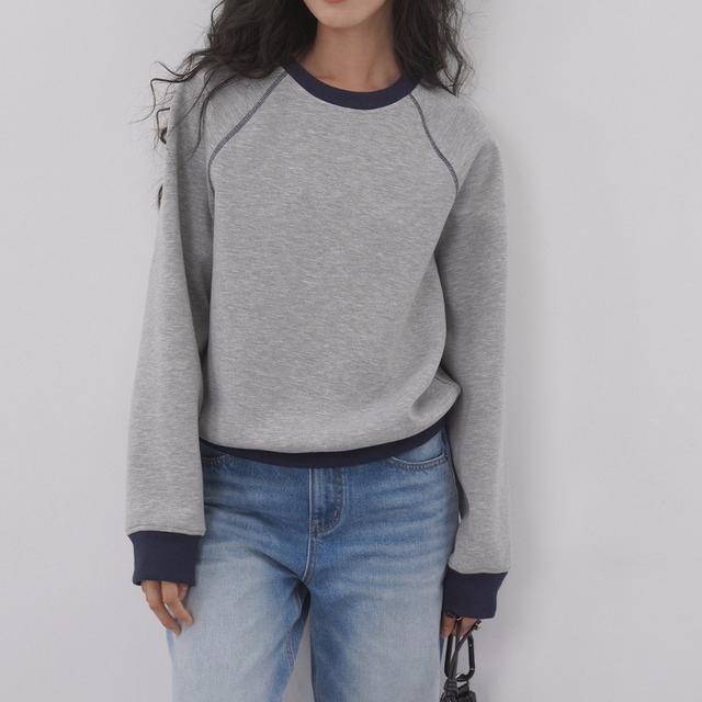 contrast crew-neck sweatshirt　J00394