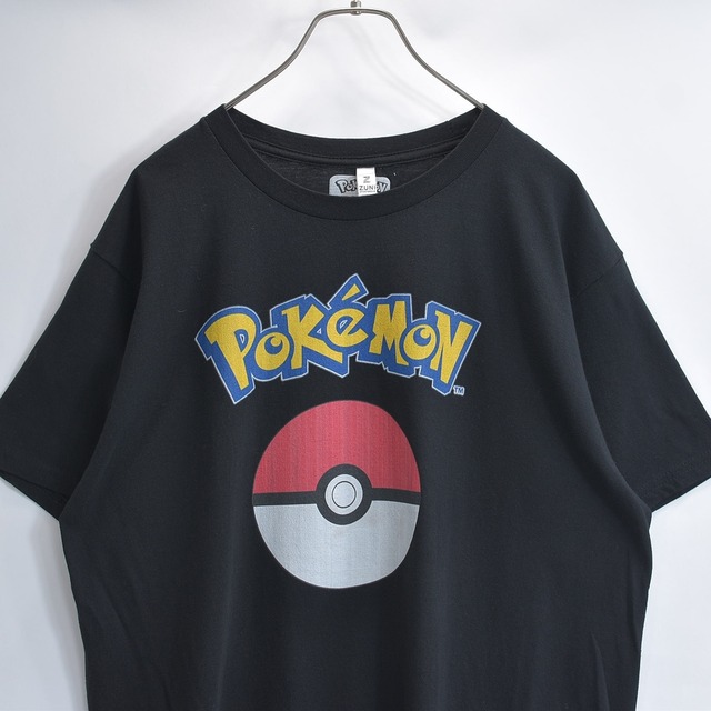 Pokemon ポケモン Tシャツ 半袖 クルーネック コットン モンスターボール ロゴ ビッグプリント アニメ ゲーム キャラクター ブラック USED ヴィンテージ ビンテージ 古着 メンズ Lサイズ