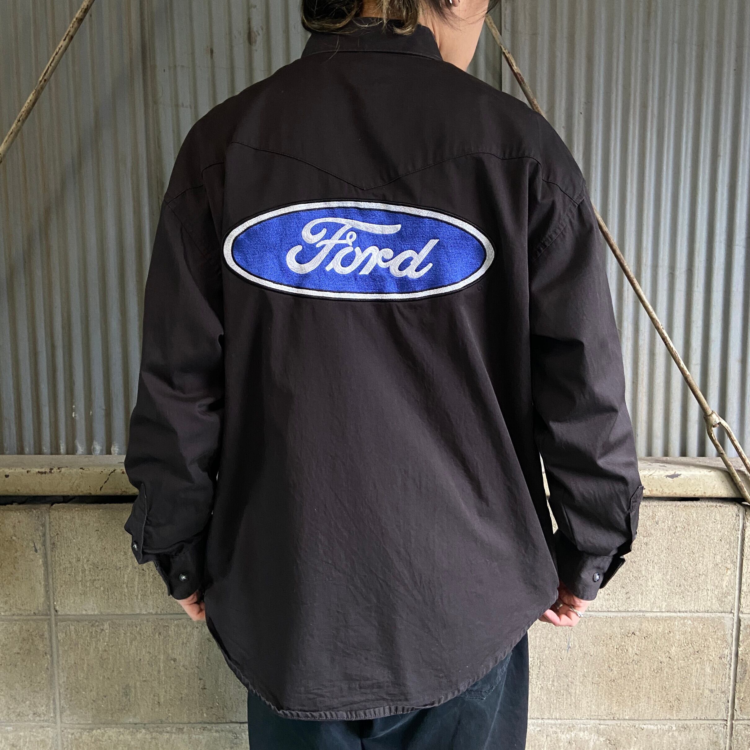 90s 00s 古着 Ford ロゴ刺繍 パーカー L ネイビー 企業ロゴ 00's 