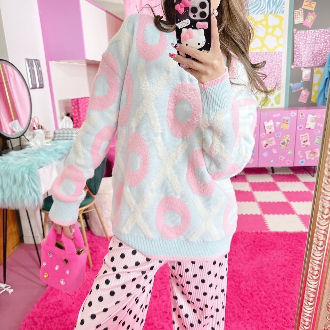 パステルロゴモコニットトップス/韓国/レディースファッション/可愛い/カジュアル/おしゃれ/ラフ/女子/デート/厚手/秋/冬