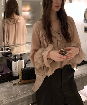 リヨセル◆フリルVネックブラウス【t-11281】