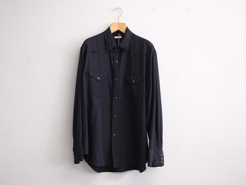 ULTERIOR “WASHED WOOL SILK TWILL WESTERN SHIRT FRENCH NAVY”