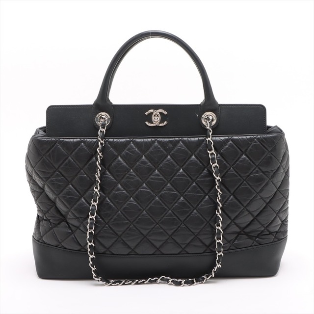 Extremely Rare ◇ CHANEL Portobello Vintage Calfskin 2-Way Handbag/Shoulder Bag - Black & Silver - 15754321
