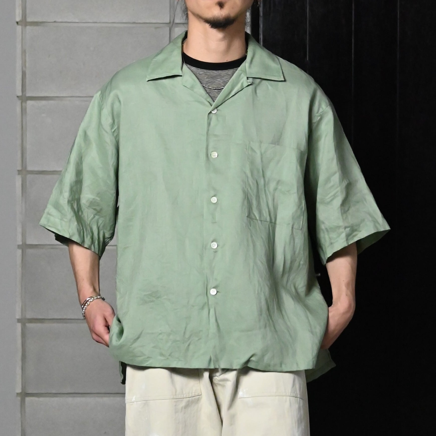 INTERIM / RAMIE SHEER LAWN HYPER BIG S/S OPEN COLLAR SHIRT | GANKO