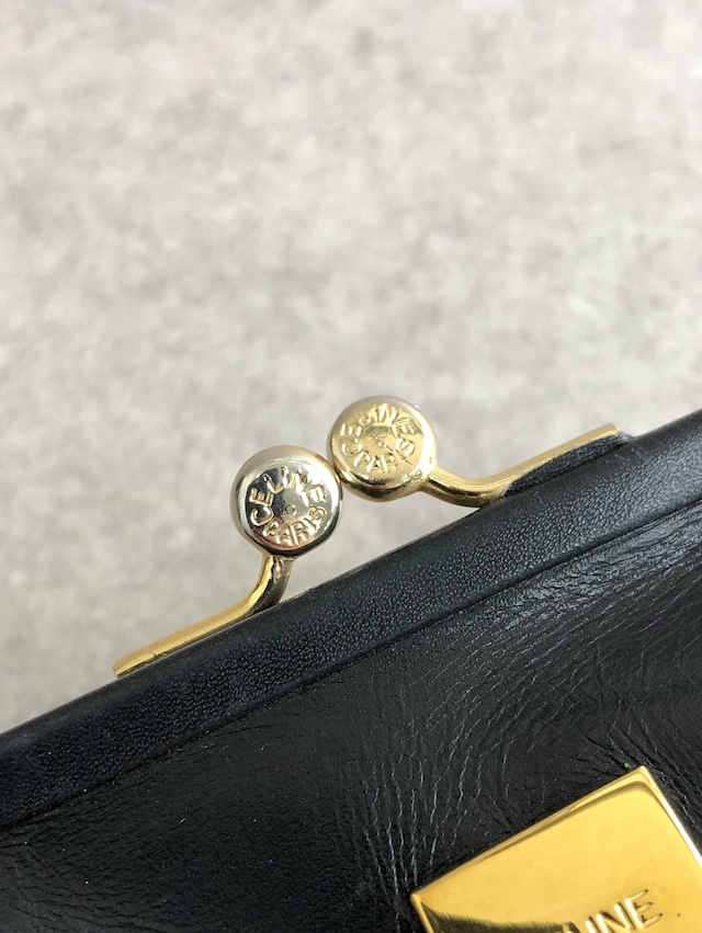 CELINE セリーヌ 財布 ブラック ロゴプレート レザー がま口 コインケース vintage ヴィンテージ オールド z4abfu