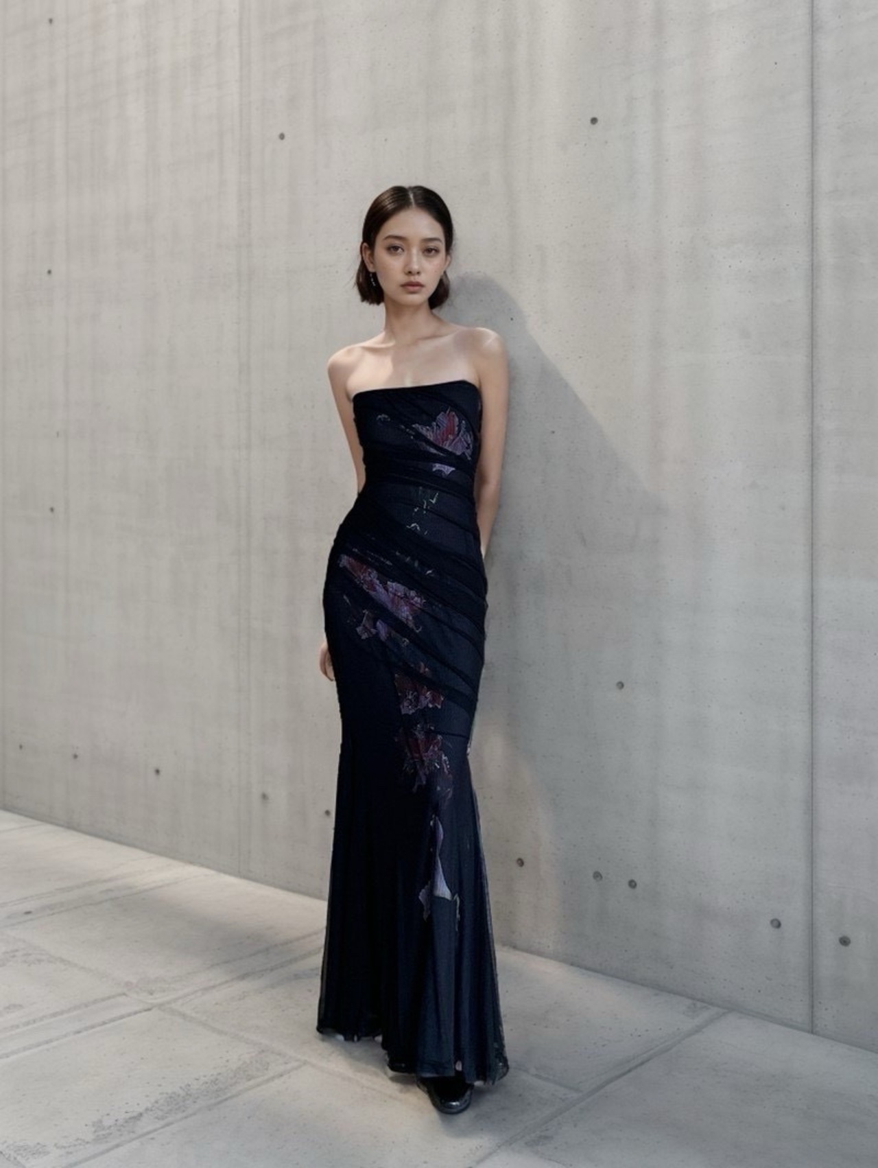 DuJuan Dress /杜鹃花ドレス ツヅチドレス　パーティー ロング ストラップレス マーメイド レース 透け感 シースルー かっこいい フラワー ツヅチ 紫
