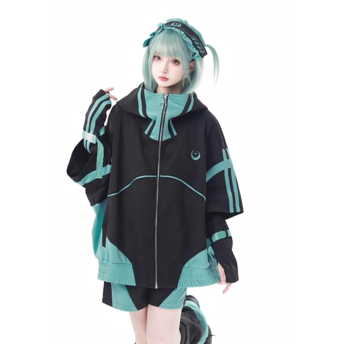 ピンク ブラック 秋 冬 セットアップ 猫耳 フード サブカル 服