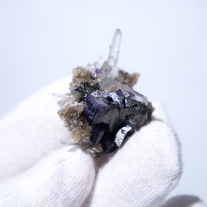 ヤオガンシャン産 フローライト ブラックトルマリン クォーツ 共生 / 原石 標本【H_2】