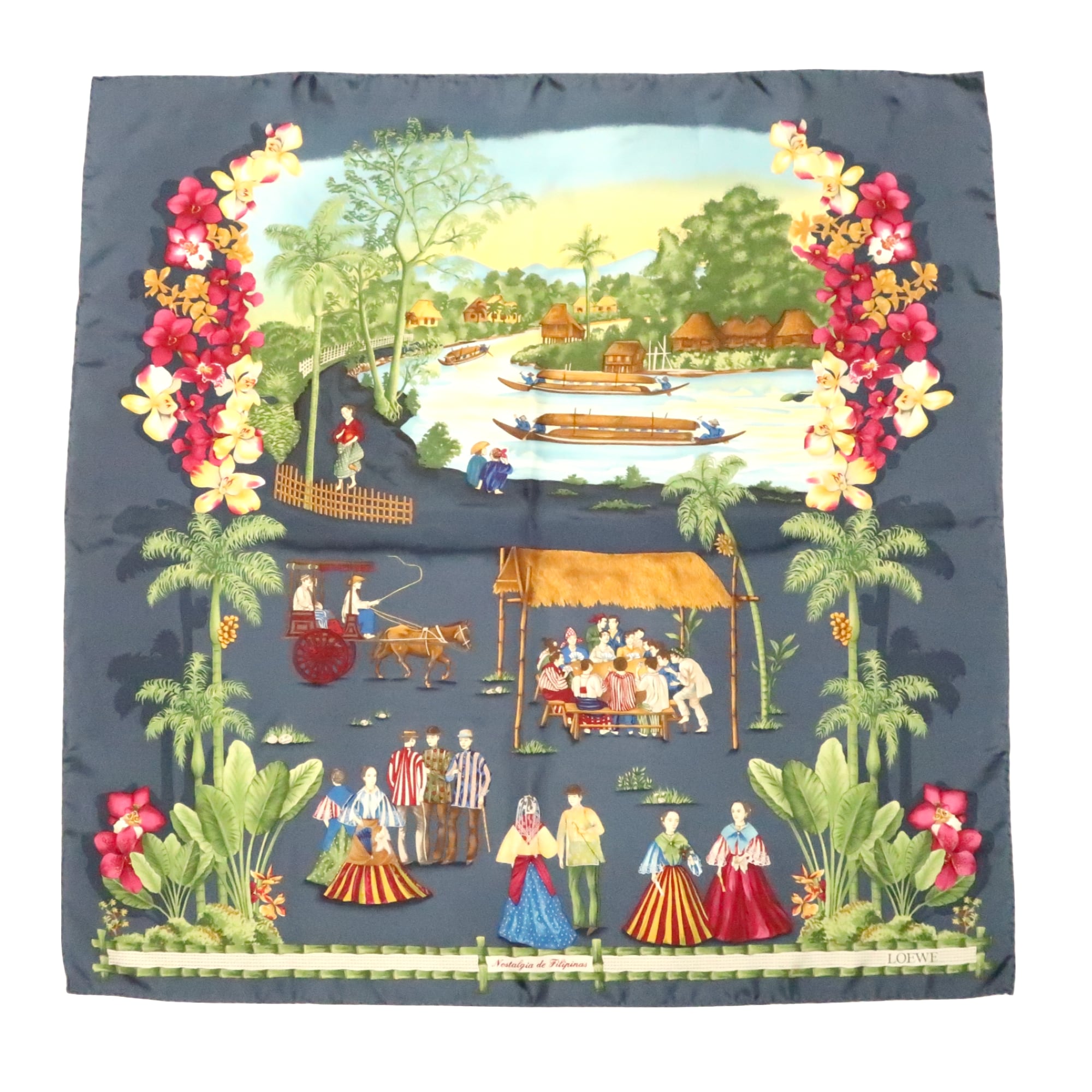ロエベ LOEWE/スカーフ グレー カラフル 人物 植物 花 景色