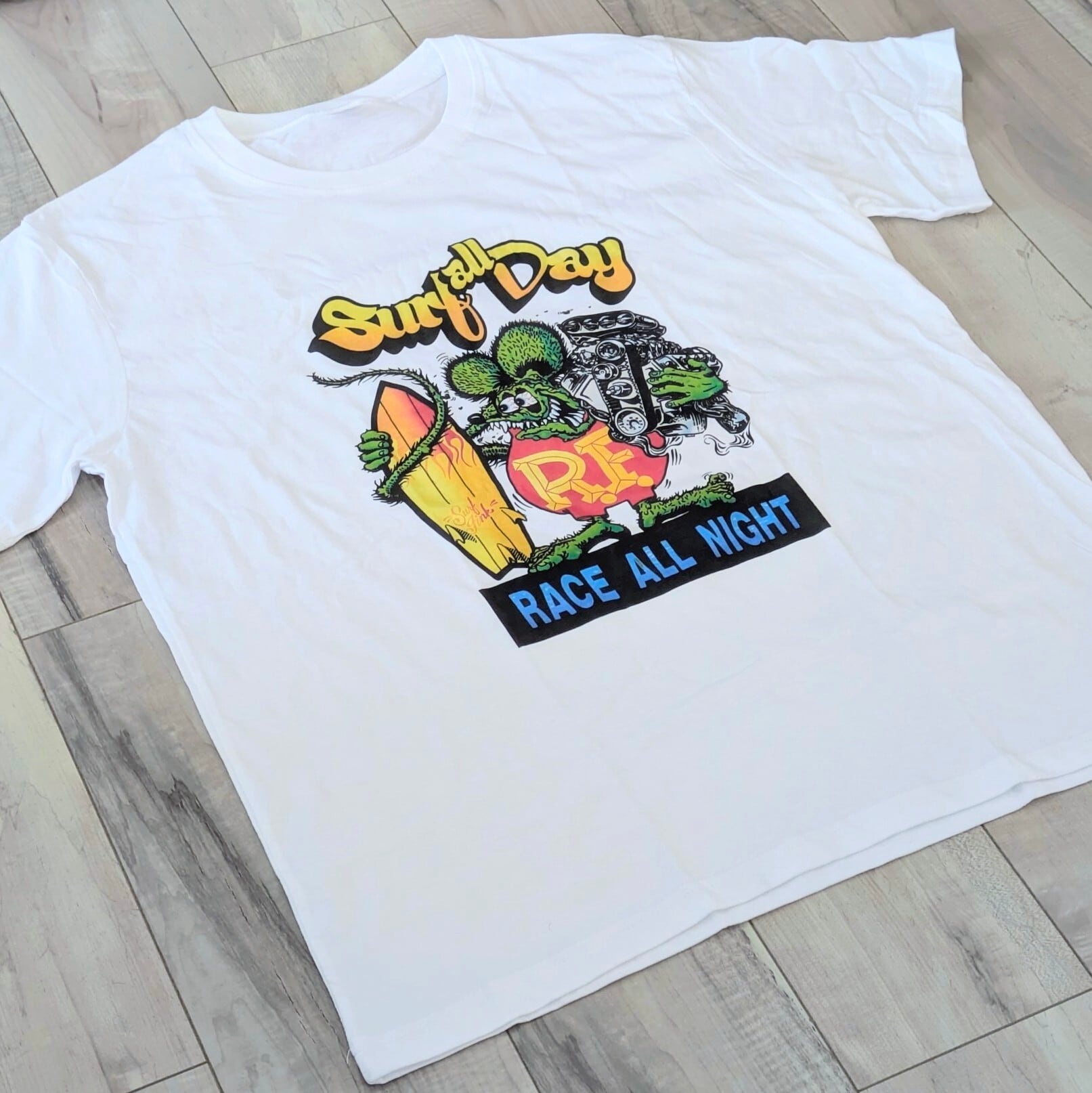 【 RATFINK( ラットフィンク ) 】『 RACE ALL NIGHT 』Tシャツ / WHITE〚アメリカン雑貨 アメトイ〛