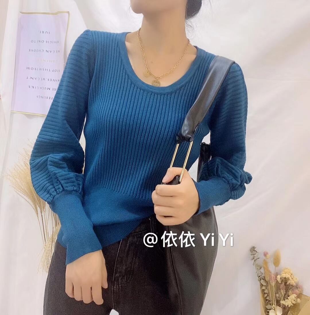 Uネック　ボリュームスリーブリブニット　AJ111-027